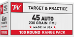 Winchester Usa 45 Acp 230Gr (Options: FMJ-RN 100RD VALUE PACK 5BX/CS)