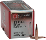 Hornady Bullets 22Cal .224 (Options: 88GR ELD-M MATCH 100CT 25BX/CS)