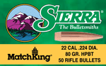 Sierra Bullets .22 Cal .224 (Options: 80GR HPBT 50CT)